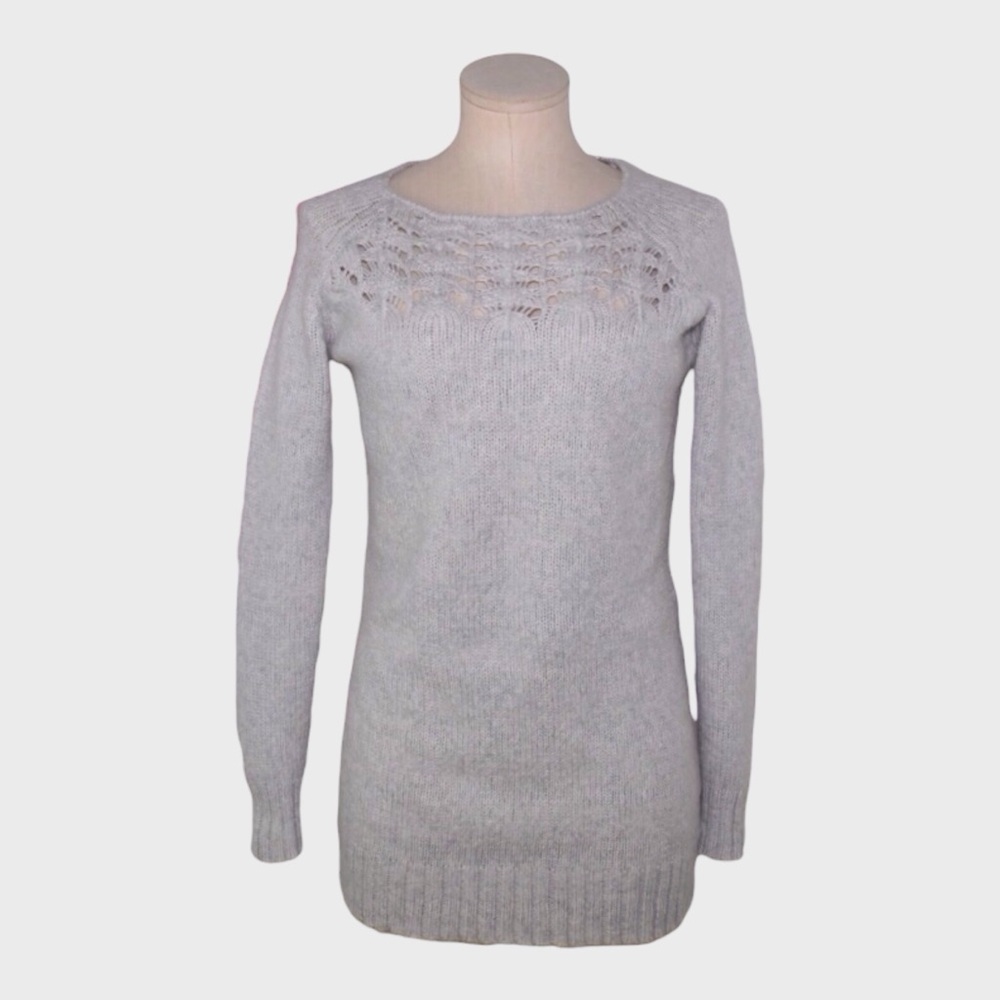 Moth for Anthropologie Wool Alpaca Longline Sweater with Open Knit Detail